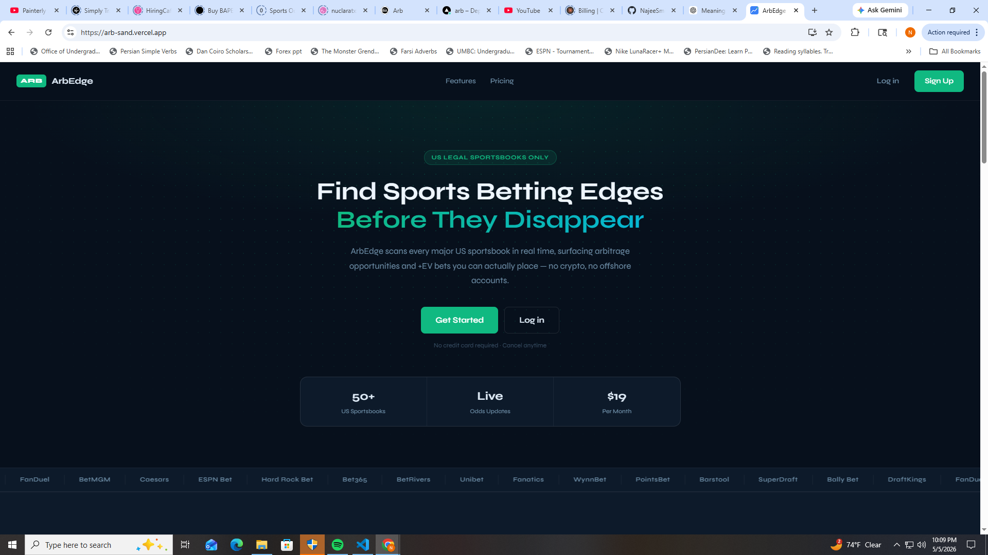 ArbEdge dashboard — real-time sports betting analytics